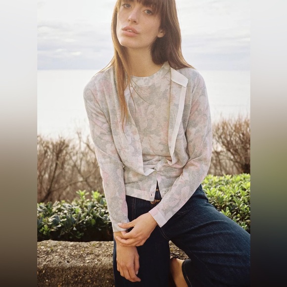 Zara Floral Print Knit Jacket Women’s Size S - Picture 1 of 4
